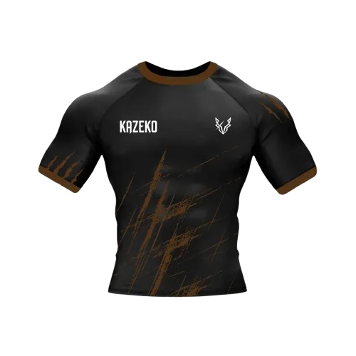 Kazeko K1 Marron - tee shirt MMA rashguard homme manche courte | Kazeko Fight